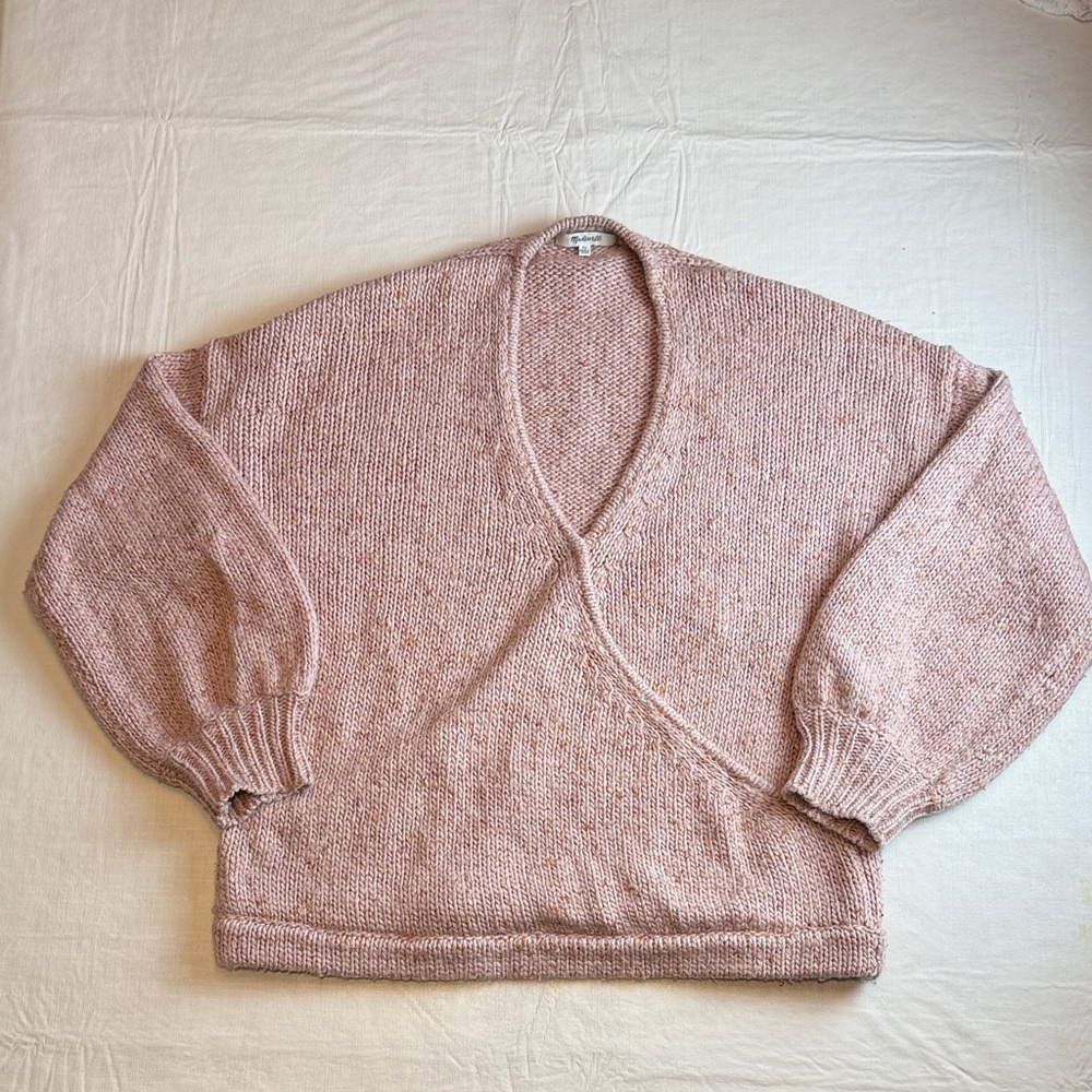 Madewell Women's Pink V-Neck Faux Wrap Long Sleeve Sweater Size XL